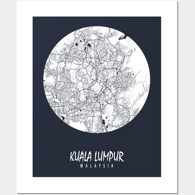 Kuala Lumpur, Malaysia City Map - Full Moon Wall Art by deMAP Studio